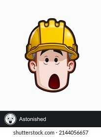 Icon of a construction worker face with Astonished emotional expression. All elements neatly on well described layers and groups.