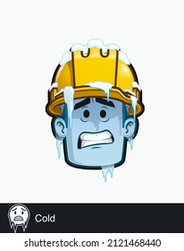 Icon of a construction worker face with Cold - Freezing emotional expression. All elements neatly on well described layers and groups.