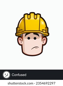 Icon of a construction worker face with Confused emotional expression. All elements neatly on well described layers and groups.