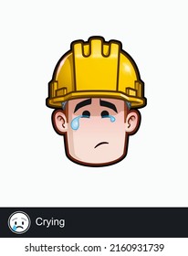 Icon of a construction worker face with Crying emotional expression. All elements neatly on well described layers and groups.