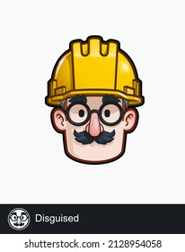 Icono de un trabajador de la construcción enfrenta expresión emocional disfrazada. Todos los elementos están cuidadosamente descritos en capas y grupos bien descritos.