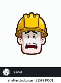 Icon Of A Construction Worker Face With Fearful Emotional Expression. All Elements Neatly On Well Described Layers And Groups.