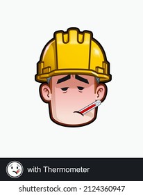 Icon of a construction worker face with Fever and Thermometer emotional expression. All elements neatly on well described layers and groups.