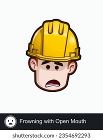 Icon of a construction worker face with Frowning with Open Mouth emotional expression. All elements neatly on well described layers and groups.
