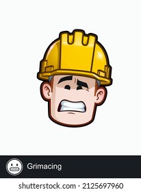 Icon of a construction worker face with Grimacing emotional expression. All elements neatly on well described layers and groups.