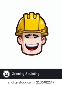 Icon of a construction worker face with Grinning Squinting emotional expression. All elements neatly on well described layers and groups.