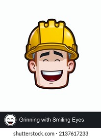 Icon of a construction worker face with Grinning with Smiling Eyes emotional expression. All elements neatly on well described layers and groups.