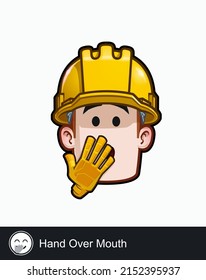 Icon construction worker face and Hand Over Mouth emotional expression  All elements neatly well described layers   groups 
