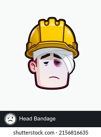 Icon Of A Construction Worker Face With  Injured With Head Bandage Emotional Expression. All Elements Neatly On Well Described Layers And Groups.