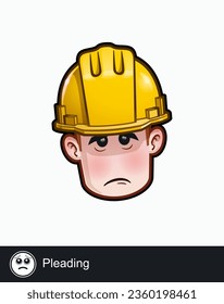 Icon of a construction worker face with Pleading emotional expression. All elements neatly on well described layers and groups.