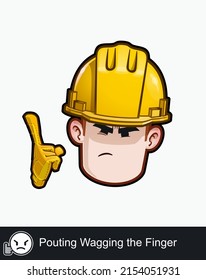 Icon of a construction worker face with Pouting Wagging the Finger emotional expression. All elements neatly on well described layers and groups.