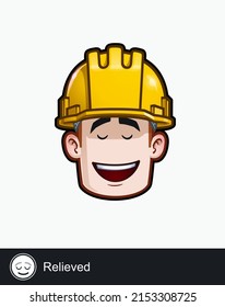 Icon of a construction worker face with Relieved emotional expression. All elements neatly on well described layers and groups.