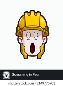 Icon of a construction worker face with Screaming in Fear emotional expression. All elements neatly on well described layers and groups.