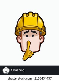 Icon of a construction worker face with Shushing emotional expression. All elements neatly on well described layers and groups.