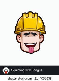 Icon of a construction worker face with Squinting with Tongue emotional expression. All elements neatly on well described layers and groups.