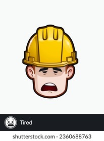 Icon of a construction worker face with Tired emotional expression. All elements neatly on well described layers and groups.