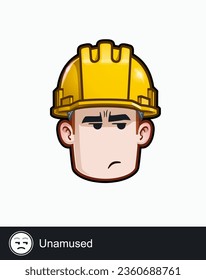Icon of a construction worker face with Unamused emotional expression. All elements neatly on well described layers and groups.