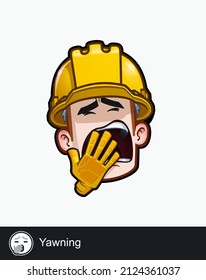 Icon of a construction worker face with Yawning emotional expression. All elements neatly on well described layers and groups.