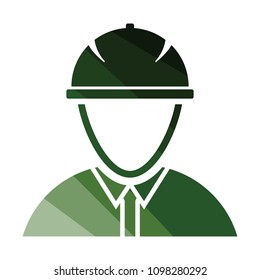 Icon of construction worker head in helmet. Flat color design. Vector illustration.