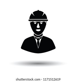 Icon of construction worker head in helmet. White background with shadow design. Vector illustration.