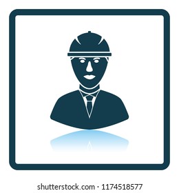 Icon of construction worker head in helmet. Shadow reflection design. Vector illustration.