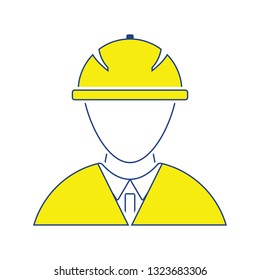 Icon of construction worker head in helmet. Thin line design. Vector illustration.