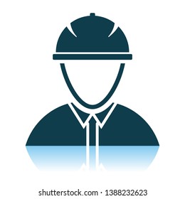 Icon Of Construction Worker Head In Helmet. Shadow Reflection Design. Vector Illustration.