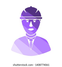 Icono Del Trabajador De Construcción Jefe En Casco. Diseño de la escalera de color plana. Ilustración vectorial.