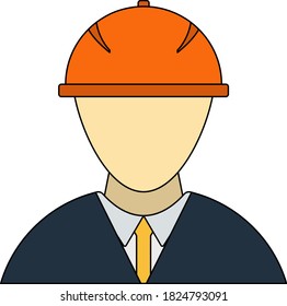 Symbol des Bauarbeiters in Helmet. Umriss mit dem Design der Farbfüllungen. Vektorgrafik.