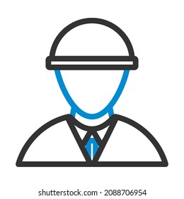 Icon Of Construction Worker Head In Helmet. Editable Bold Outline With Color Fill Design. Vector Illustration.