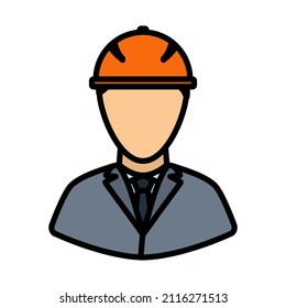 Icon Of Construction Worker Head In Helmet. Editable Bold Outline With Color Fill Design. Vector Illustration.
