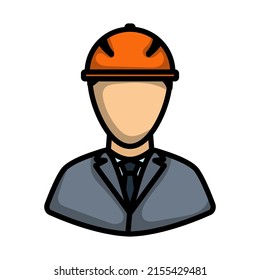 Icon Of Construction Worker Head In Helmet. Editable Bold Outline With Color Fill Design. Vector Illustration.