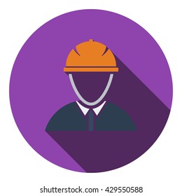 Icon of construction worker head in helmet. Flat design. Vector illustration.