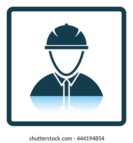 Icon of construction worker head in helmet. Shadow reflection design. Vector illustration.
