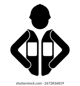 Icono del trabajador de la construcción que lleva el chaleco de seguridad y el sombrero duro