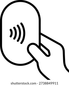 Icon for contactless payment, hand with card. Mobile payment using NFC, tap to pay. Wireless transaction, cashless banking.