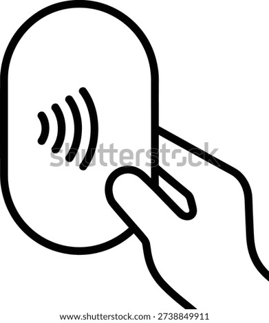 Icon for contactless payment, hand with card. Mobile payment using NFC, tap to pay. Wireless transaction, cashless banking.