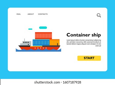 Icon Of Container Ship. Cargo Ship, Floating, Containerization. Seaport Concept. Can Be Used For Topics Like Transportation, Shipping, Freight