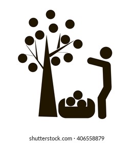 Icon with contour of man. Human Icon gather the harvest. Vector illustration.