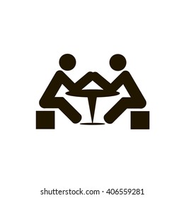 Icon with contour of man. Icon people sitting at the table. Business icon - negotiating, contracting. Armwrestling. Vector illustration.