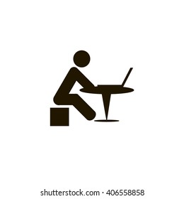 Icon with contour of man. Icon man sitting at the table. Icon man at the computer. Vector illustration.