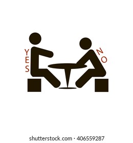 Icon with contour of man. Icon man sitting at the table. Right and wrong position of a seated person. Vector illustration.