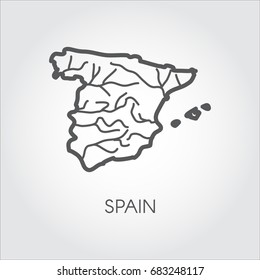 Icon of contour map Spain country. Graphic pictograph in linear style for geography, cartography, education projects and other design needs. Vector illustration