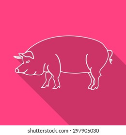 Icon Contour pork. Flat style, long shadows. Vector illustration.