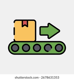 Icon conveyor belt. Export import elements. Icon in filled line style.