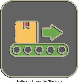 Symbol-Förderband. Importelemente exportieren. Symbol im geprägten Stil.