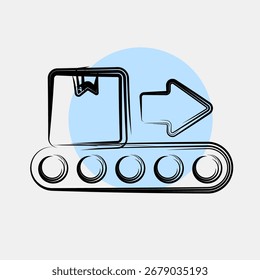 Cinta transportadora de iconos. Exportar Elementos de importación. Icono en estilo de mancha de color.