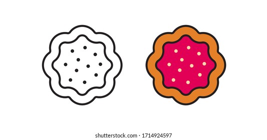 Icon cookies with jam in the form of a flower. Linear symbol in vector.