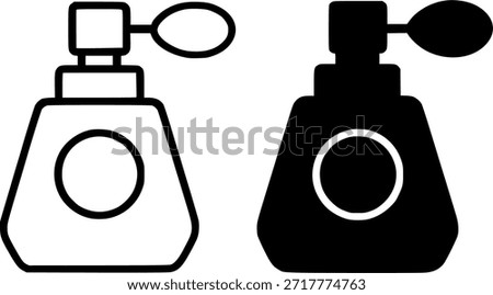 Icon, cool perfume bottle illustration, outline and silhouette versions