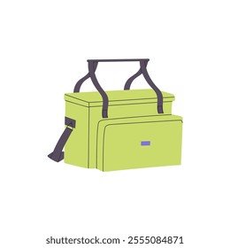 Icon of cooler bag for journey in nature. Compact refrigerator with handles for hiking. Mobile thermos box for food in outing. Trekking tool. Flat isolated vector illustration on white background